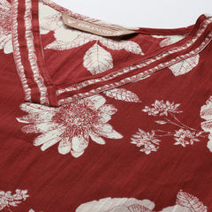 Bodered V-Neck 3-Piece Kurta Set with Ankle-Length Pants & Full-Length Dupatta (Size S-XXL).