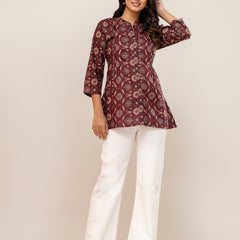 Elegant Mandarin Collar Printed Tunic – Stylish & Comfortable, Sizes
