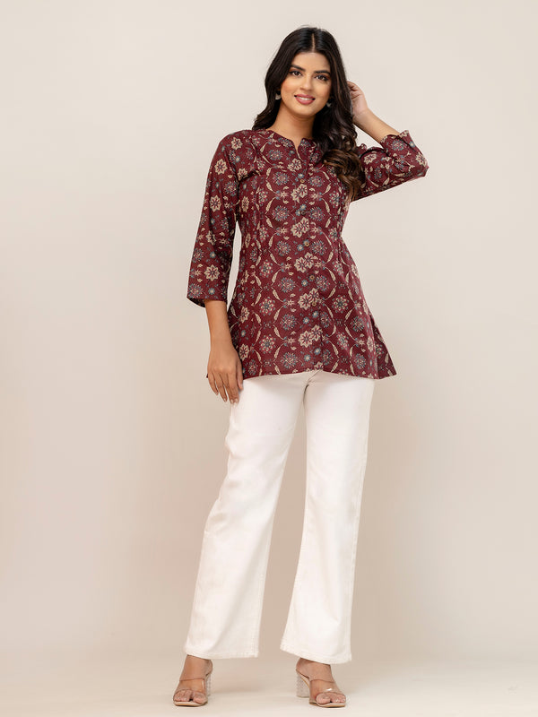 Elegant Mandarin Collar Printed Tunic – Stylish & Comfortable, Sizes
