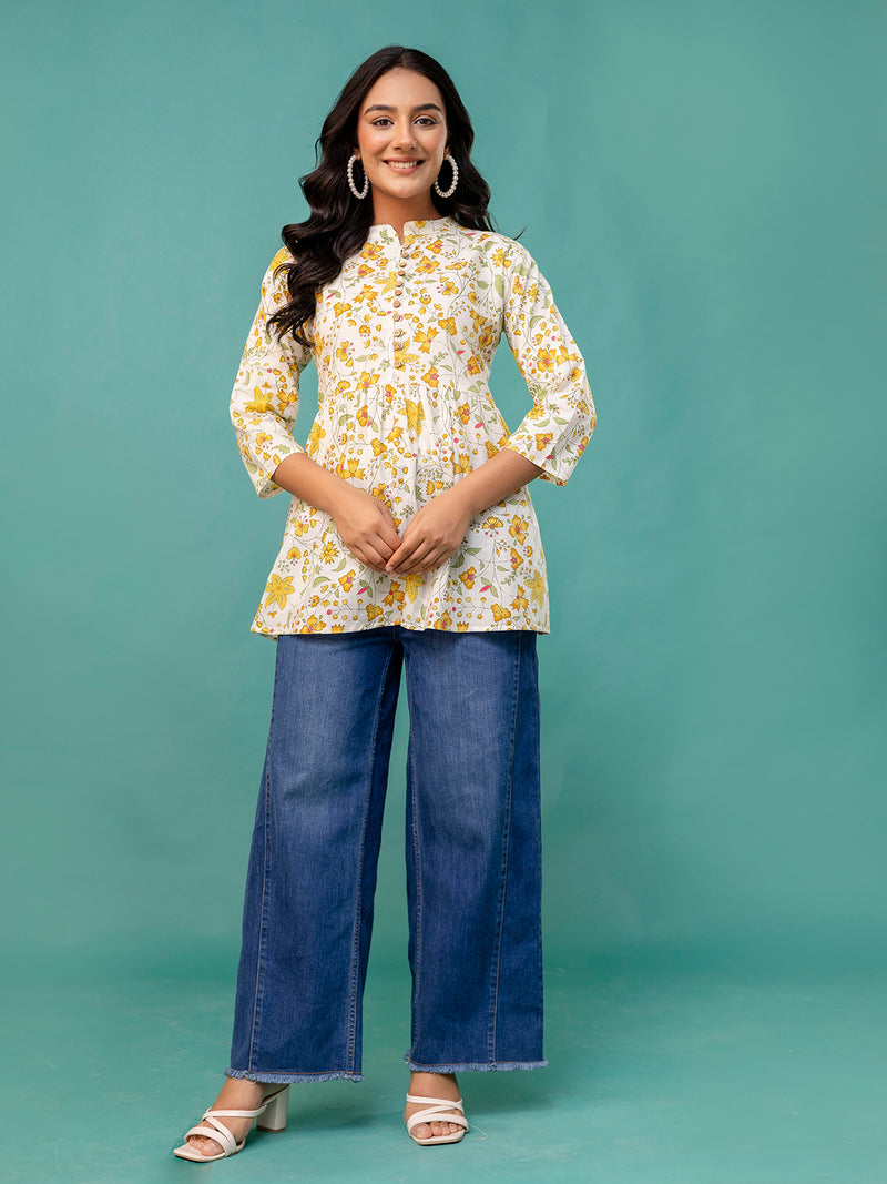 Tunic – Mandarin Collar, 3/4 Sleeves, Flattering Fit (Sizes S–XXL)