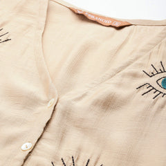 Off White Women's Embroidered Co-ord Set - Viscose Fabric Sleeveless Shirt and Pant