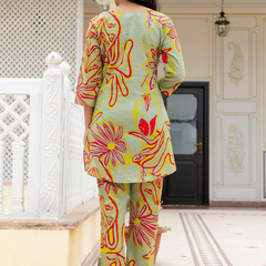 Green Breezy Printed Cotton Co-Ord Set for Comfortable All-Day Wear