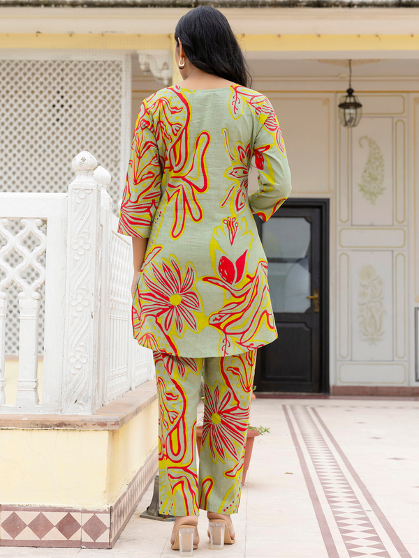 Green Breezy Printed Cotton Co-Ord Set for Comfortable All-Day Wear