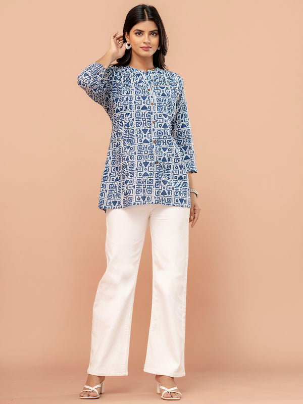 Elegant Mandarin Collar Printed Tunic – Stylish & Comfortable, Sizes