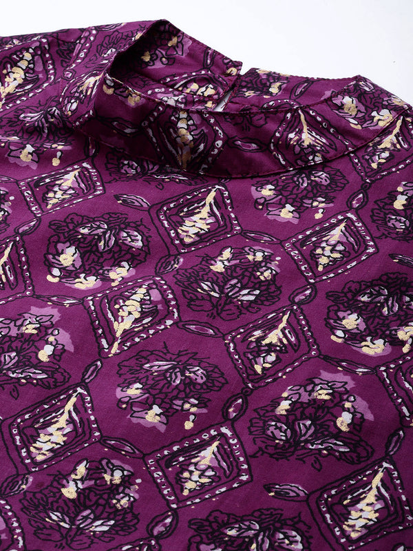 Women’s Pure Cotton Angrakha Kurti with Floral Print | 3/4 Sleeves | Adjustable Side Tie | Sizes S–XXL
