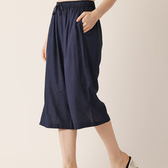 Women's Culottes | Calf-Length Pants with Double Pockets & Elastic Waistband