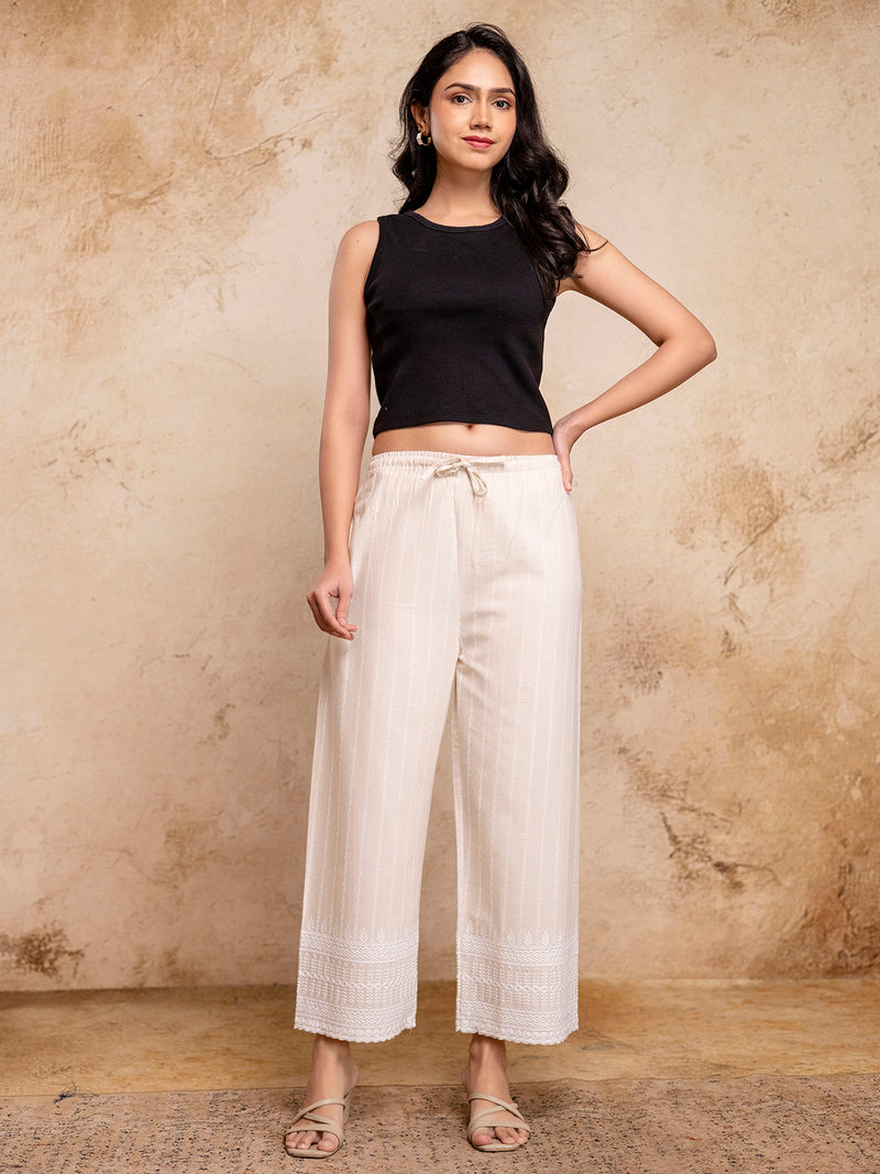 Women’s Cotton Embroidered Wide-Leg Palazzos | Soft, Breathable & Elegant