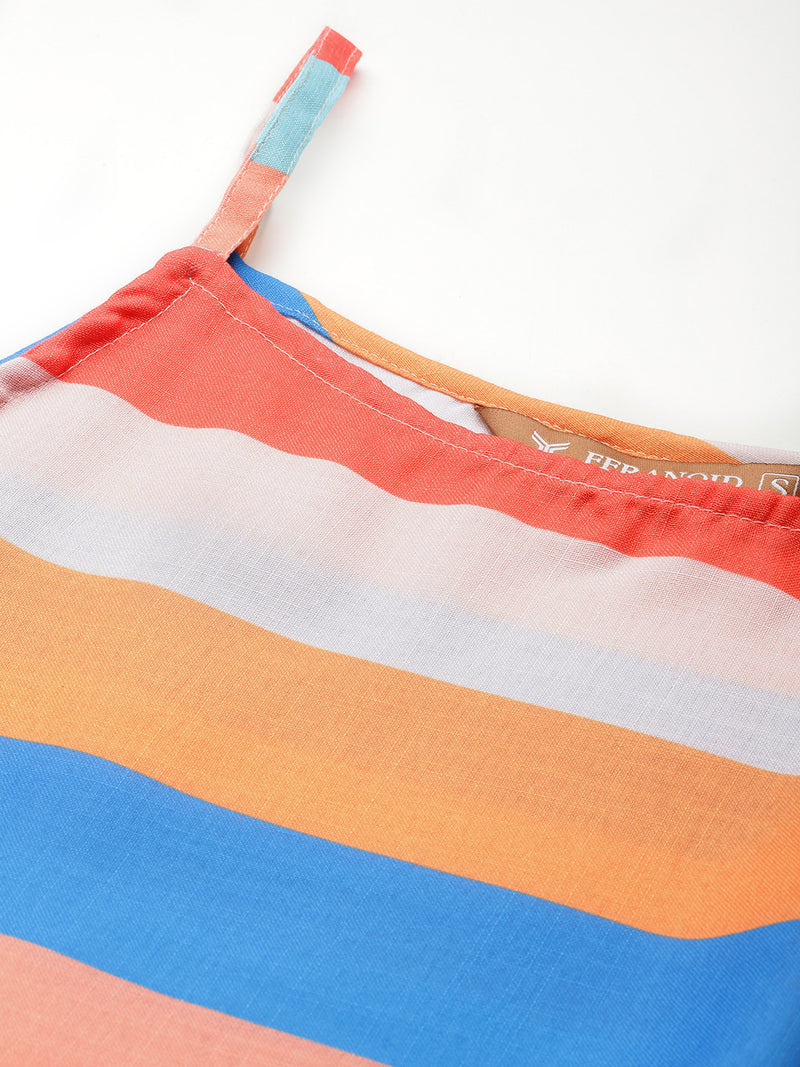 Cropped Sleeveless strap Peplum top with digital print on linen fabric.| Size- Small| Colour - Mustard, Royal, Peach, Aqua