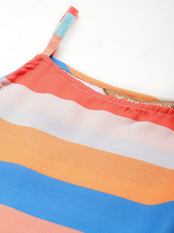 Cropped Sleeveless strap Peplum top with digital print on linen fabric.| Size- Small| Colour - Mustard, Royal, Peach, Aqua