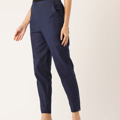 Women's Cotton Pants - Double Pockets, Adjustable Waist, and Ankle-Length Fit