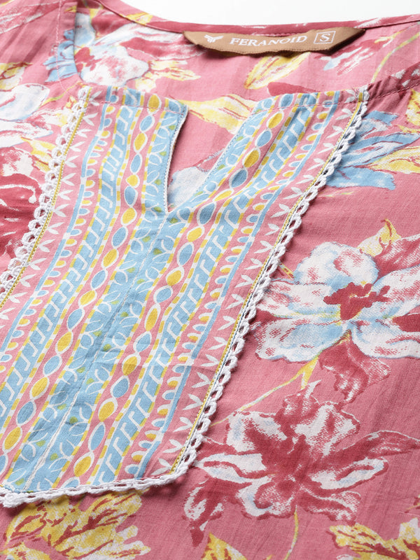 Empress Short Kurti for Women - V-Cut Neckline with Border Detail & 3/4 Sleeves