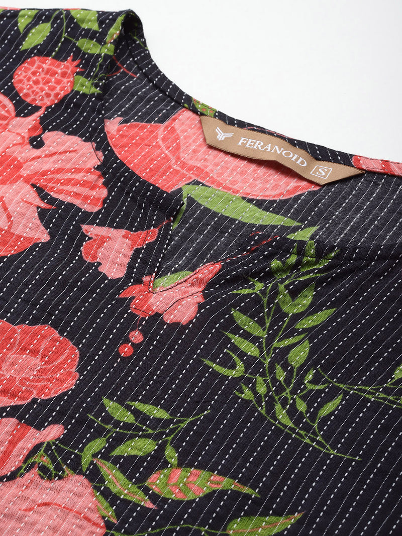 3/4 Sleeve Round Neck Vcut top Black2 Colour