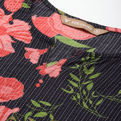 3/4 Sleeve Round Neck Vcut top Black2 Colour