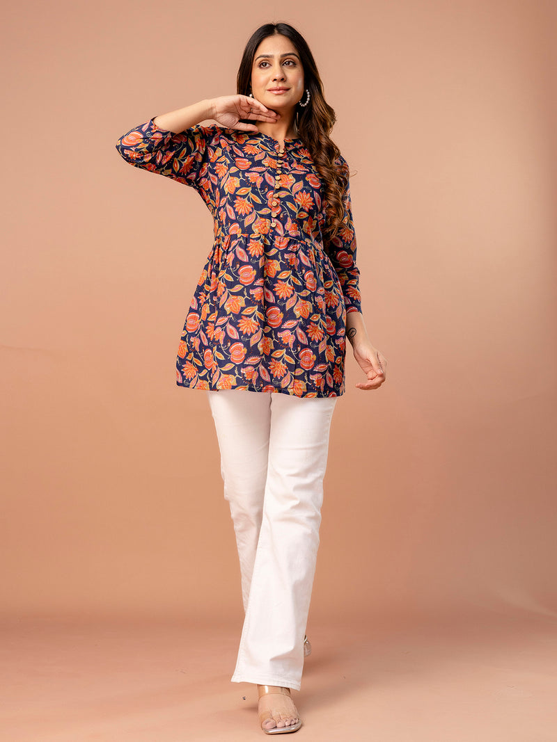 Top – Mandarin Collar, 3/4 Sleeves, Flattering Fit (Sizes S–XXL)