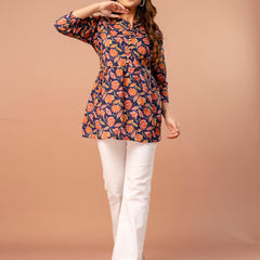 Top – Mandarin Collar, 3/4 Sleeves, Flattering Fit (Sizes S–XXL)