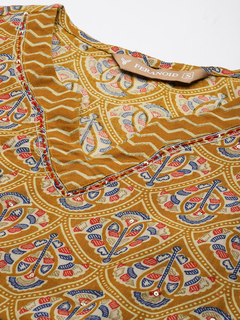 Round V-Cut Neck 3-Piece Kurta Set with Ankle-Length Pants & Full-Length Dupatta (Size S-XXL).