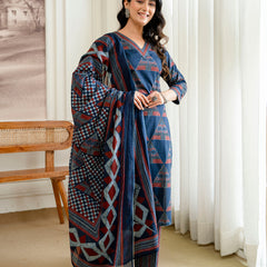 Bordered V-Neck 3-Piece Kurta Set with Ankle-Length Pants & Full-Length Dupatta (M–XXL)