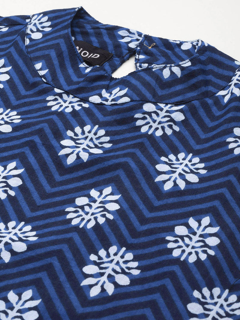 Women’s Pure Cotton Angrakha Kurti with Floral Print | 3/4 Sleeves | Adjustable Side Tie | Sizes S–XXL