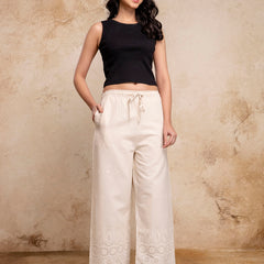 Women’s Cotton Embroidered Wide-Leg Palazzos | Soft, Breathable & Elegant
