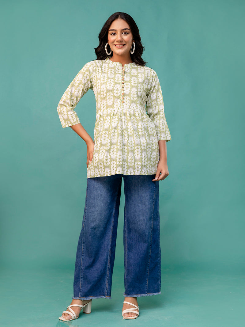 Tunic – Mandarin Collar, 3/4 Sleeves, Flattering Fit (Sizes S–XXL)