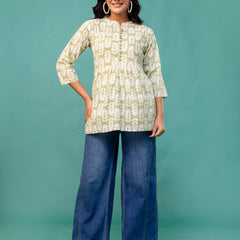 Tunic – Mandarin Collar, 3/4 Sleeves, Flattering Fit (Sizes S–XXL)