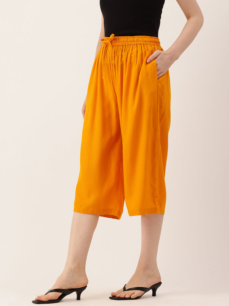 Women's Culottes | Calf-Length Pants with Double Pockets & Elastic Waistband
