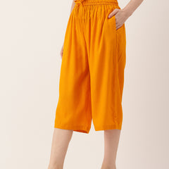 Women's Culottes | Calf-Length Pants with Double Pockets & Elastic Waistband