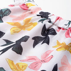 Cropped Sleeveless Elasticated Neck Bottom Flared Top with digital print on linen fabric.  | Size- Small |  Colour - White, Pink, Grey, Yellow