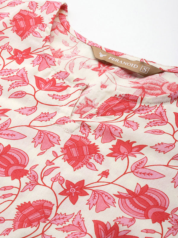 3/4 Sleeve Round Neck Vcut top Pink2 Colour