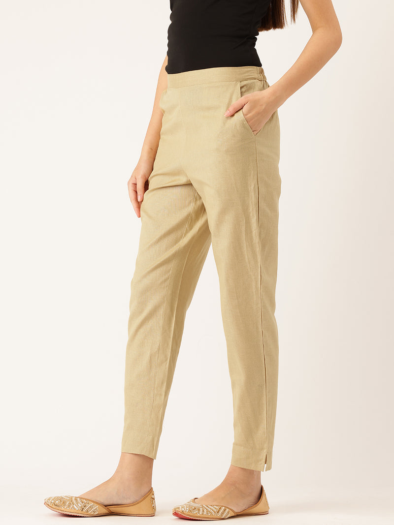 Cotton Pants - Double Pockets, Adjustable Waist, and Ankle-Length Fit