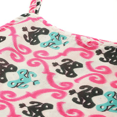 Cropped Sleeveless strap Peplum top with digital print on linen fabric.| Size- Small| Colour - White, Pink, Green