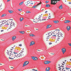 Women’s Pure Cotton Angrakha Kurti with Floral Print | 3/4 Sleeves | Adjustable Side Tie | Sizes S–XXL