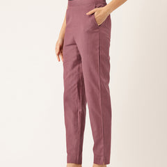 Women's Cotton Pants - Double Pockets, Adjustable Waist, and Ankle-Length Fit