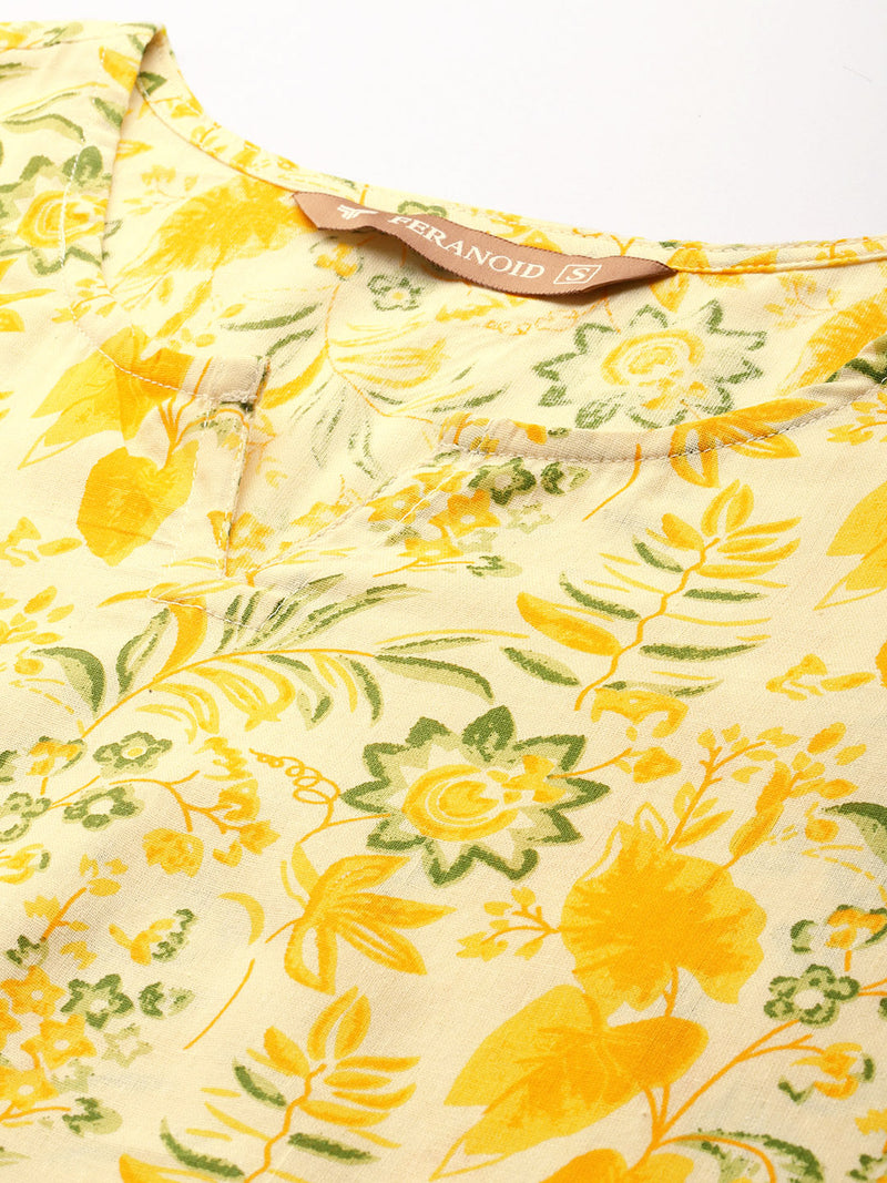 3/4 Sleeve Round Neck Vcut top Yellow Colour