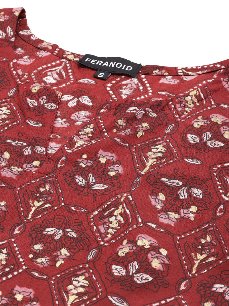 Cotton Printed V-Neck Short Kurti