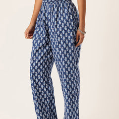 Blue Women Pure Cotton Paisley Printed Palazzo Pants | Elastic Waist | Wide Leg