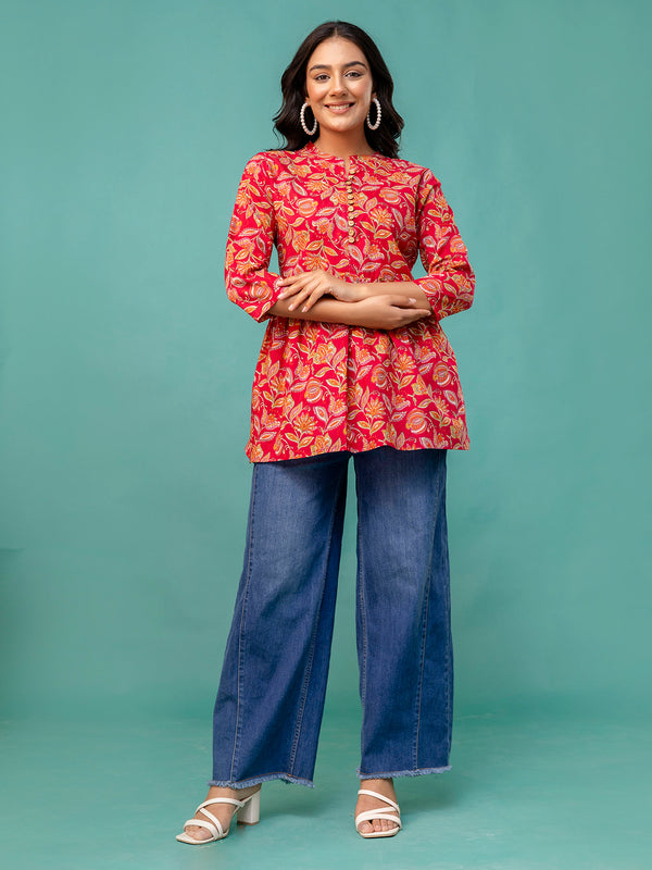 Top – Mandarin Collar, 3/4 Sleeves, Flattering Fit (Sizes S–XXL)