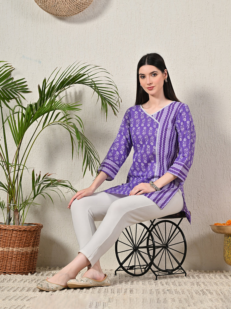Graceful Wrap-Style Angrakha Cotton Kurti for Everyday Wear