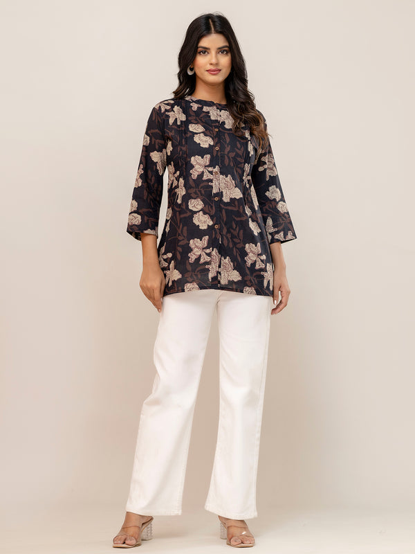 Elegant Mandarin Collar Printed Tunic – Stylish & Comfortable, Sizes