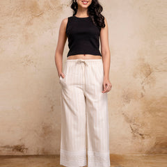 Women’s Cotton Embroidered Wide-Leg Palazzos | Soft, Breathable & Elegant