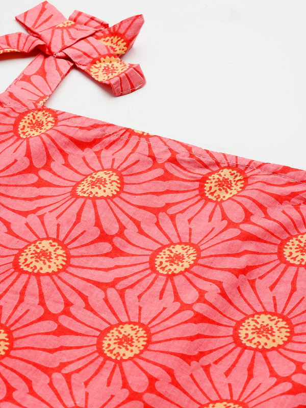 Red Sleeveless Strappy Cotton Co-Ord Set with Bow Detail & Flared Pants