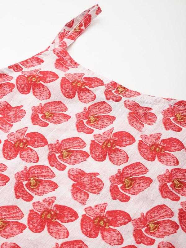 Relaxed fit strappy sleeveless top digitally printed on linen fabric.  | Size- Small |  Colour - White, red