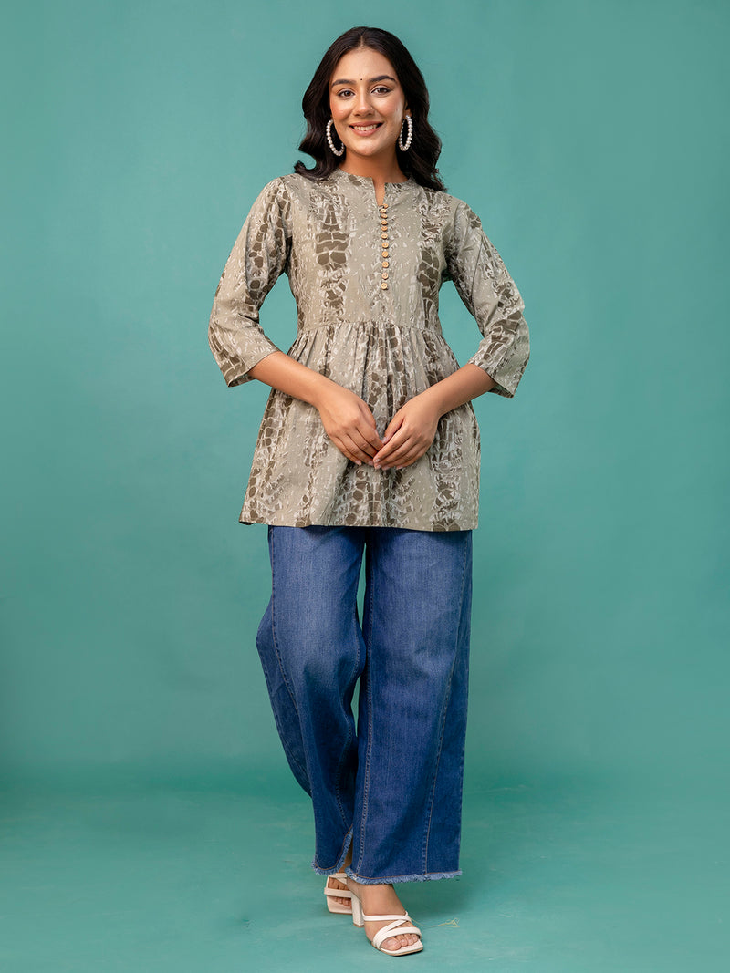 Tunic – Mandarin Collar, 3/4 Sleeves, Flattering Fit (Sizes S–XXL)