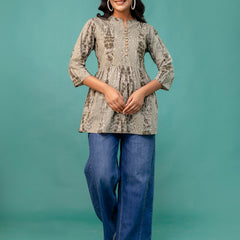 Tunic – Mandarin Collar, 3/4 Sleeves, Flattering Fit (Sizes S–XXL)