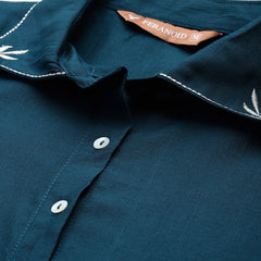 Blue Women's Embroidered Co-ord Set - Viscose Fabric Sleeveless Shirt and Pant