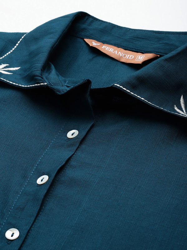 Blue Women's Embroidered Co-ord Set - Viscose Fabric Sleeveless Shirt and Pant