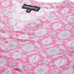 Floral Print Angrakha 3\4 Sleeves Flared Kurti