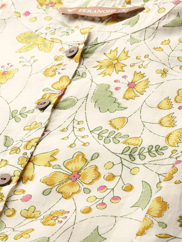 Elegant A-Line Long Kurta for Women - Mandarin Collar with Button Detailing