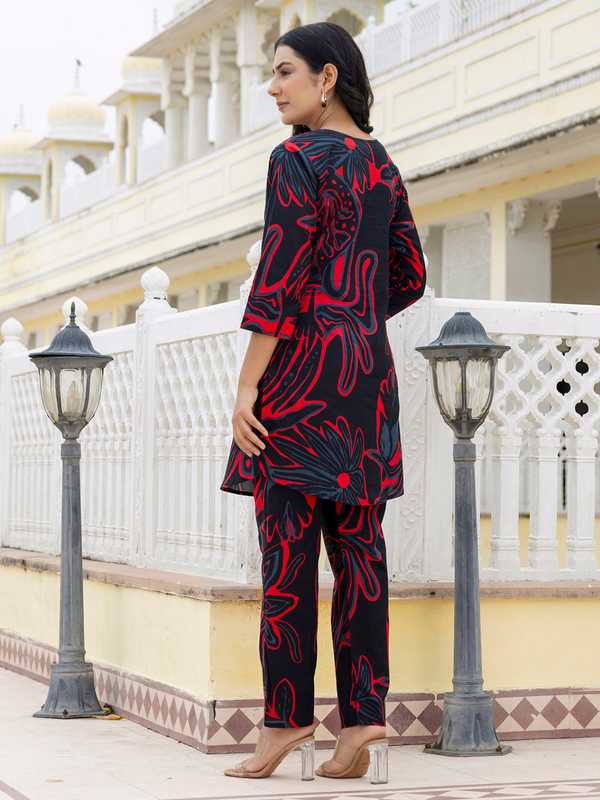 Black Breezy Printed Cotton Co-Ord Set for Comfortable All-Day Wear