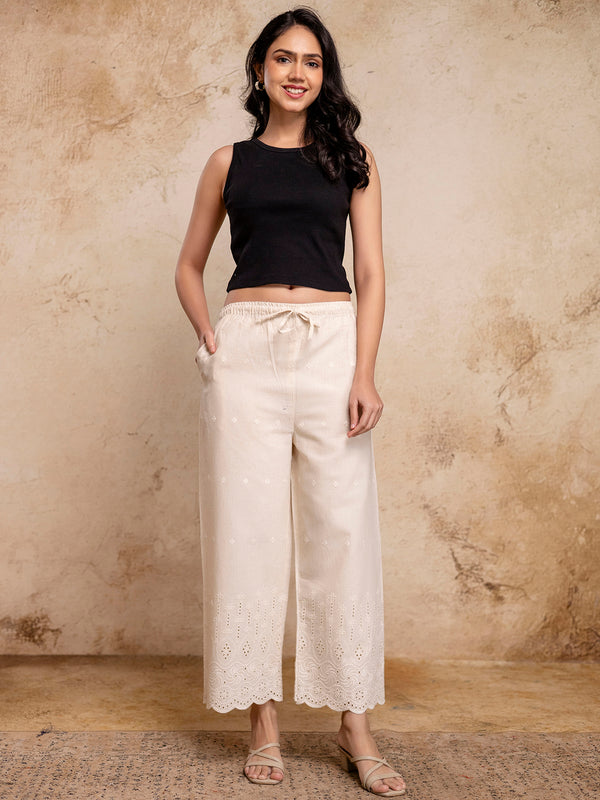 Women’s Cotton Embroidered Wide-Leg Palazzos | Soft, Breathable & Elegant
